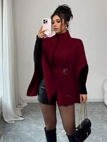 Elenzga Khăn choàng trùm đầu màu kaki thời trang nữ kèm thắt lưng trang trí - Màu Đỏ Sâu - Xem 7