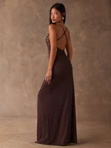 SHEIN BAE 女士极简休闲吊带裙 - 棕色 - 查看 2