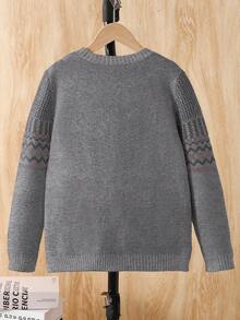 SHEIN 男童休闲百搭针织复古几何图案连帽衫，秋冬季 - 淺灰色 - 查看 2