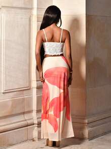 Mima John 针织网眼印花低腰紧身美人鱼下摆女式裙子 - 杏色 - 查看 3