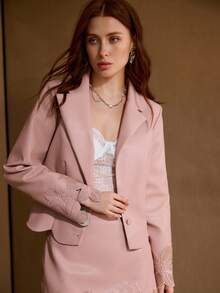 MOTF PREMIUM PU LEATHER FLORAL EMBROIDERY JACKET - Pink - View 6