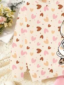 Cozy Fall & Winter Styles Young Girls Casual Fashion Creative Personalized Fresh Chic Minimalist Brown Leopard Print Rabbit Leopard Print Bow Heart Star Dot Pattern Print Casual Basic Crew Neck Sweatshirt And Leggings Set, Comfortable Outfit