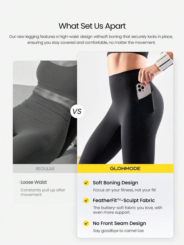 24'' CoreHold FeatherFit™-Sculpt CoreHold No Slip Fit Boning Tummy Control No Front Seam Leggings With Side Pockets Medium Impact Workout Jogging Gym Training  Spring Summer