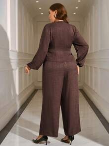 EMERY ROSE Ensemble 2 pièces chemise et pantalon de couleur unie élégante et pratique pour le travail, grande taille - Marron - Voir 8