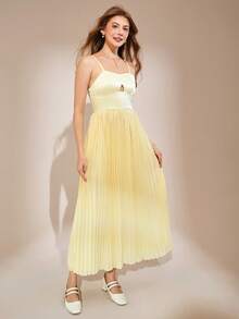 少女长款黄色褶皱雪纺连衣裙，新款落地无袖连衣裙 - 黃色 - 查看 6