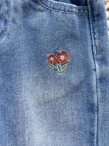 Vintaside Kids Baby Girl Casual Washed Floral Embroidered Denim Jeans - Dark Wash - View 6