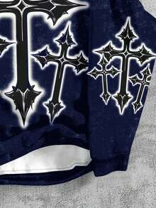 男童宽松 Y2K 哥特十字架卫衣 | Grunge 朋克街头风 | 黑色 Emo 图案卫衣 | 秋冬套头衫 青少年男童 - 彩色 - 查看 4