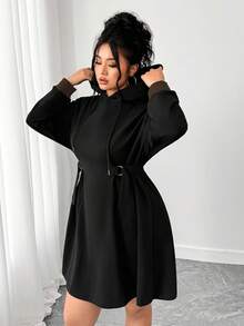 Elenzga Vestido con capucha de talle ceñido, cómodo y elegante para uso diario, en talla grande - Negro - Ver 7