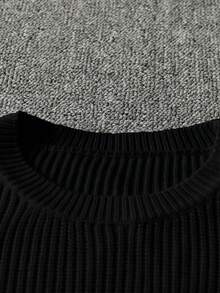 Manfinity Hypemode Fashionable Blogger Design Solid Color Distressed Pullover Long Sleeve Sweater For Men, Autumn/Winter Cropped Sweater Black Crop Top - Black - View 4