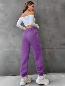 Hanevo Calça Cargo Casual de Cor Sólida com Cordão