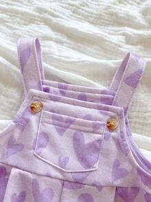 SHEIN Newborn Baby Girls Cute Versatile Pink Heart Romper Jumpsuit, Summer - Multicolor - View 4