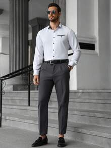 Manfinity Mode Men's Fashionable Casual Commuter Slim Fit Pants With Pockets