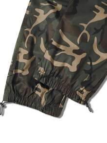 Manfinity ZONE917 宽松男士翻盖口袋侧抽绳腰工装裤，秋季