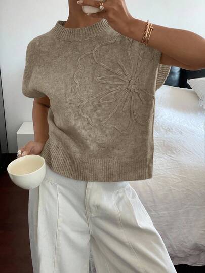 Siren Gaze Dames bloemen vleermuismouwen losse casual gebreide top, herfst