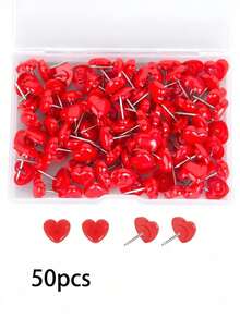 50 个心形图钉，适合学校办公室使用，可爱的装饰图钉，用于软木公告板图片悬挂 - 彩色 - 查看 14