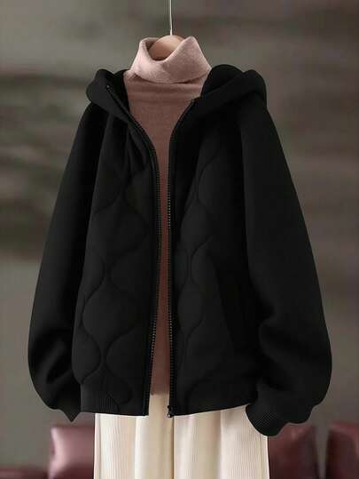 Linhara Plus Size Women Casual Patchwork Loose Fit Jacket, Autumn/Winter