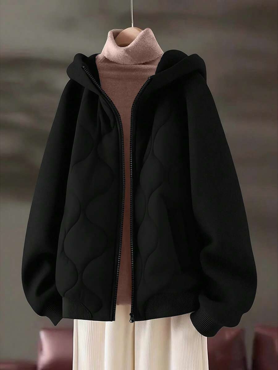 EMERY ROSE Plus Size Women Casual Patchwork Cotton Loose Fit Jacket, Autumn/Winter