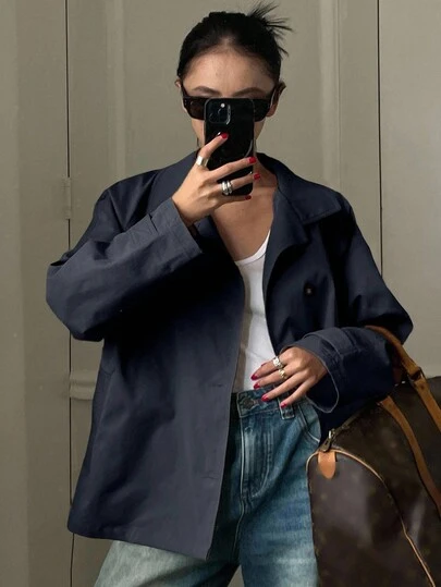 DAZY 时尚优雅纯色女式风衣外套，单排扣常规版型女式大衣
