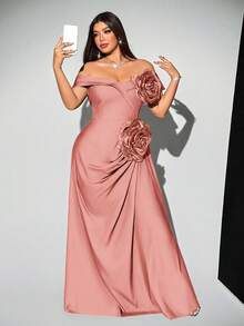 Viva Relle Vestido de fiesta ajustado con flores 3D de moda para tallas grandes - Rosa - Ver 3
