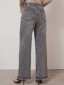 COSMINA Denim Women's Fashion Rhinestone Frayed Pocket Denim Jeans - Grey - View 2