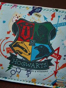 HARRY POTTER X SHEIN Blue Cute Four House Pattern Square Small Wallet