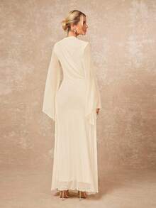 Lumalex Women's Loose Sheer Dress With Tie-Up Sash And Flowy Sleeves,Dresses For Women Elegant - Apricot - View 8