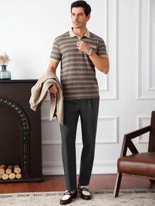 Core Aspect Quần nam thu/đông có đai thắt lưng, họa tiết răng sói cổ điển, khóa kéo - Màu xám đen - Xem 6