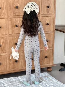 DAZY 2pcs/Set Girls Young Girl Casual Long Sleeve Top And Pants Homewear Set, Fall - Grey - View 6