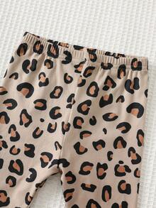 Cozy Pixies 2pcs Baby/Toddler Girls' Cartoon Animal Leopard Cat Print Knit Soft Round Neck Long Sleeve Ruffle Trim Sweatshirt And Elastic Waist Leggings Set, Cute Outfit For Casual, Outdoor, Holiday, Party - Multicolor - View 7