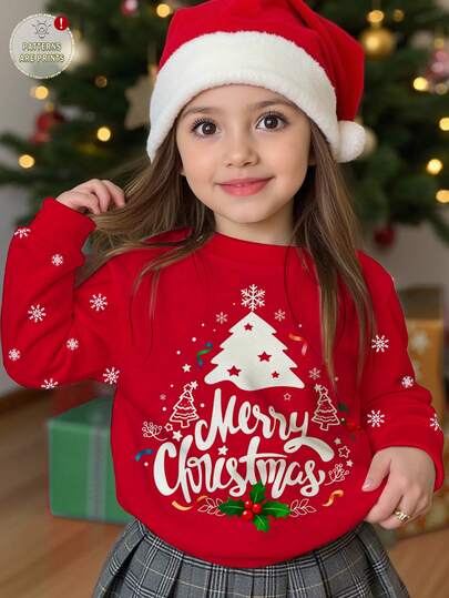 SHEIN 圣诞快乐！这款时尚经典的圣诞卫衣，温暖舒适，饰有星星、圣诞树、卡通、驯鹿等节日图案，采用圣诞红色调，休闲宽松的圆领长袖针织套头衫，适合年轻女孩，秋冬季穿着。