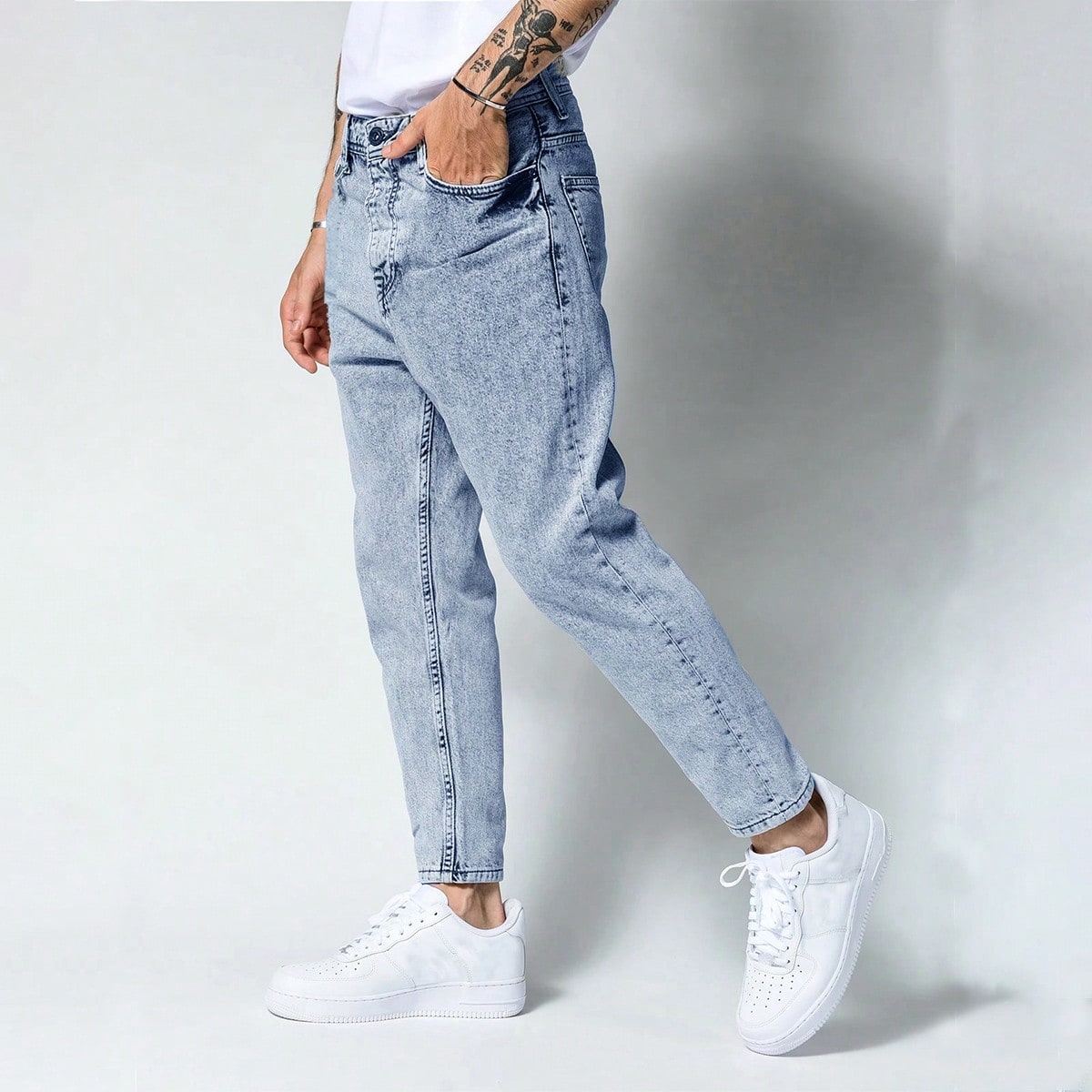 Jeans casuales de corte slim con bolsillo para hombre