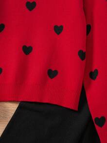Sparklyn 女童爱心图案提花针织毛衣和打底裤两件套，秋冬款 - 紅色 - 查看 6