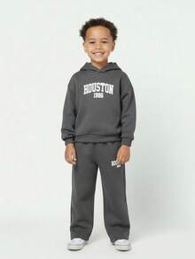 2pcs Young Boy Korean Style Snowflake Hoodie Sweatshirt & Elastic Waist Sweatpants Set For Back-To-School,Career Day,Autumn Winter Birthday Party - Grey - View 8