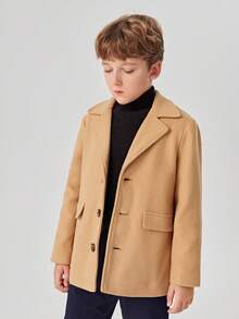 SHEIN Boys' Solid Color Casual Long Sleeve Jacket - Brown - View 5