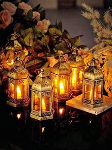 1/4个复古LED灯笼，适用于婚礼装饰，灯笼内含闪烁蜡烛，电池供电，适合婚礼、节日、悬挂式小灯、圣诞派对装饰、感恩节装饰、秋季装饰、丰收节装饰、房间装饰、卧室装饰、圣诞树装饰灯笼 - 銅色 - 查看 7