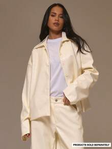 MUSERA Snake Faux Leather Oversized Button Through Shirt Jacket Cool Girl, Streetstyle, Cute, , , Winter - Light Yellow - View 2