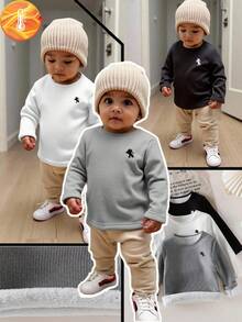SHEIN Playful Pals 3pcs Young Boy Knitted Long Sleeve T-Shirts, Cute Embroidered Pony Design, Classic Tri-Color Combination, Suitable For Autumn/Winter Layering And Casual Daily Wear - Multicolor - View 3