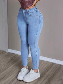 SHEIN PETITE Quần jean ôm vừa vặn, giặt thường ngày dành cho nữ - Rửa nhẹ - Xem 5