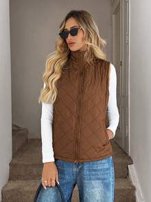 Easowa 秋冬季拉链泰迪绒内衬背心绗缝外套 - 棕色 - 查看 3