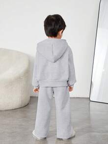 2 piezas Conjunto de chaqueta de punto y pantalones para niños pequeños, estilo universitario, cómodo y sencillo, de moda, práctico, de estilo japonés y surcoreano, fácil de combinar, suave y cómodo, adecuado para juegos al aire libre, atuendos escolares, vuelta al colegio, uso diario, viajes, deportes, otoño e invierno - Gris Claro - Ver 5