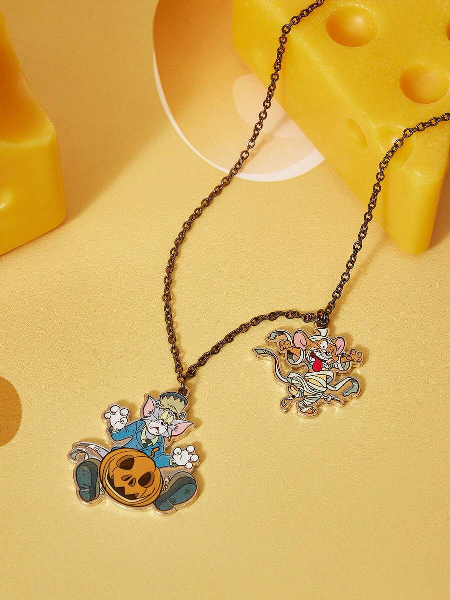 TOM & JERRY X SHEIN 1pc Women's Fashionable Cartoon Element Casual Necklace - Gun Black - View 1