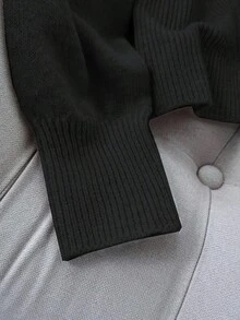 Rafferiza V领针织开衫，贝壳纽扣，优雅日常，秋冬 - 黑色 - 查看 6