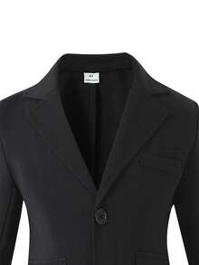 SHEIN 4 件套年轻男孩绅士西装套装 - 纹理西装外套、背心和裤子，适合生日派对、婚礼、洗礼、学校和其他场合 - 黑色 - 查看 7