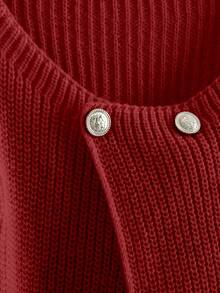 GlowEve CURVE 加大码女式金属纽扣装饰纯色针织开衫，休闲百搭，适合圣诞节、万圣节、返校、度假、办公室 - 紅色 - 查看 6