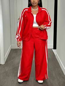 Slaydiva 秋冬新品 / 女士秋季服装 / 万圣节 / 秋季 / 冬季女士新款休闲运动长袖开衫短裤红白两件套 - Z - 紅白色 - 查看 10