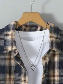 Mirajuku 1 件青少年男孩休闲格子长袖衬衫，适合秋季，可单独穿着或搭配白色 T 恤、牛仔裤和休闲鞋 - 彩色 - 查看 3