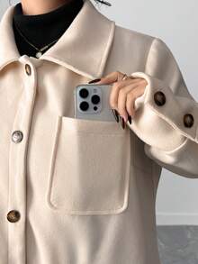 SHEIN CURVE+ Áo khoác nhiều túi trơn màu thường ngày dành cho nữ - Màu be - Xem 4