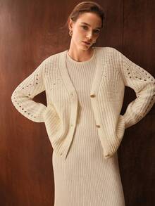 MOTF PREMIUM POINTELLE KNIT BUTTON UP CARDIGAN - White - View 5