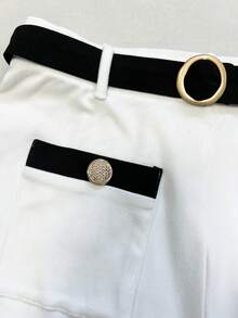 SHEIN Franclia 优雅浪漫的女士喇叭裤（含腰带） - 白色 - 查看 5