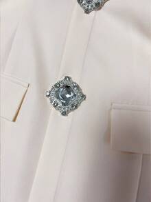 Franclia فستان أنيق بأكمام منتفخة وياقة مربعة بلون أحادي للنساء، بدلة بلازر أنيقة للنساء، فستان بلازر أبيض أنيق، ملابس أنيقة للنساء، بدلات فساتين للمرأة، بدلات نسائية، فستان أبيض أنيق، فستان أبيض مرصع بالراين، بدلات للمرأة - لون مشمشي - مشاهدة 8